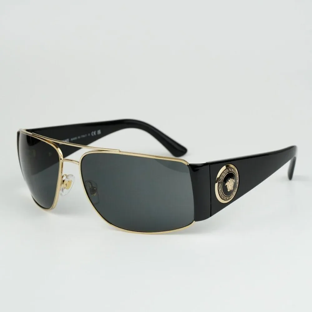 NEW Versace VE2163 100287 Gold Black Grey  Rectangle Men Sunglasses VE 2163